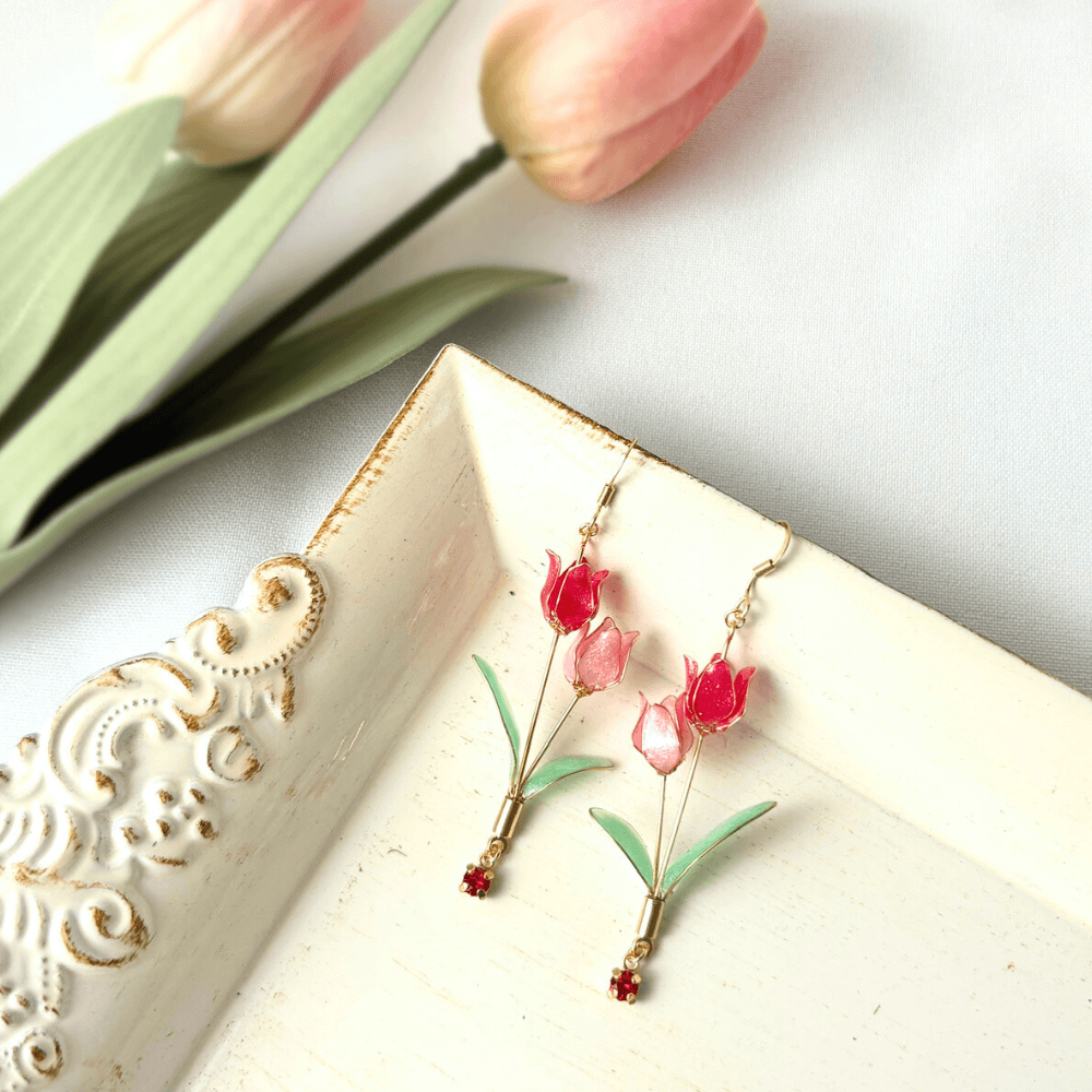 【チューリップ】イヤリング 赤とピンク 揺れる ニッケルフリー 金属アレルギー対応 受注生産 春の新作 | 10枚目